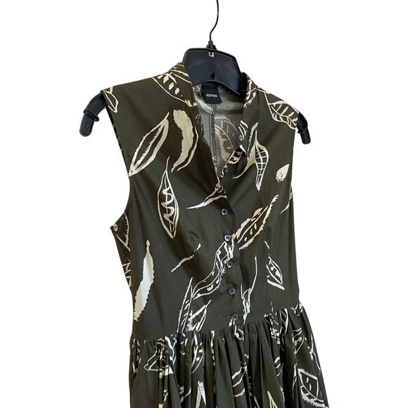 Aspesi Green Leave Printed Midi Length A-Line Dress Size 40 - Picture 2 of 10